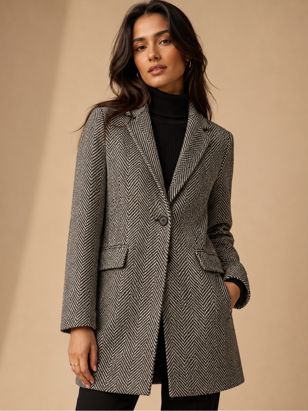 tea n rose Black & White Herringbone Blazer